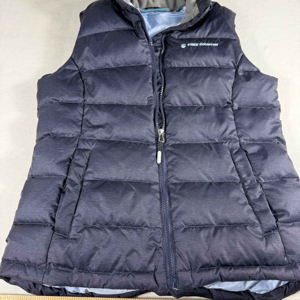 Free Country Womens Puffer Vest Full Zip Sleeveless Down Blend Navy‎ Blue Small